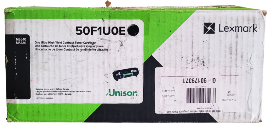 Lexmark 50F1U0E Black Ultra High Yield Toner Cartridge With Open Box