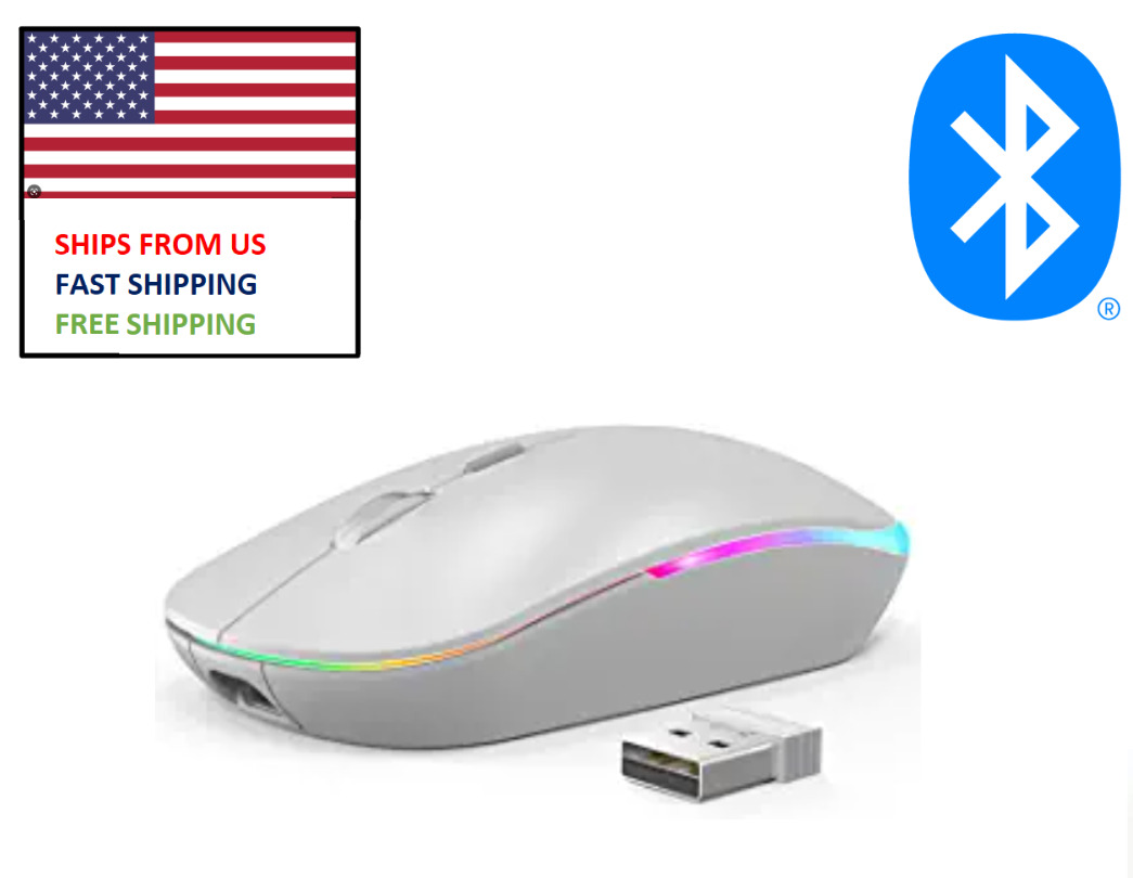 RGB LED Bluetooth Wireless Optical Mouse Rechargeable Dongle 2.4G Tablet PC