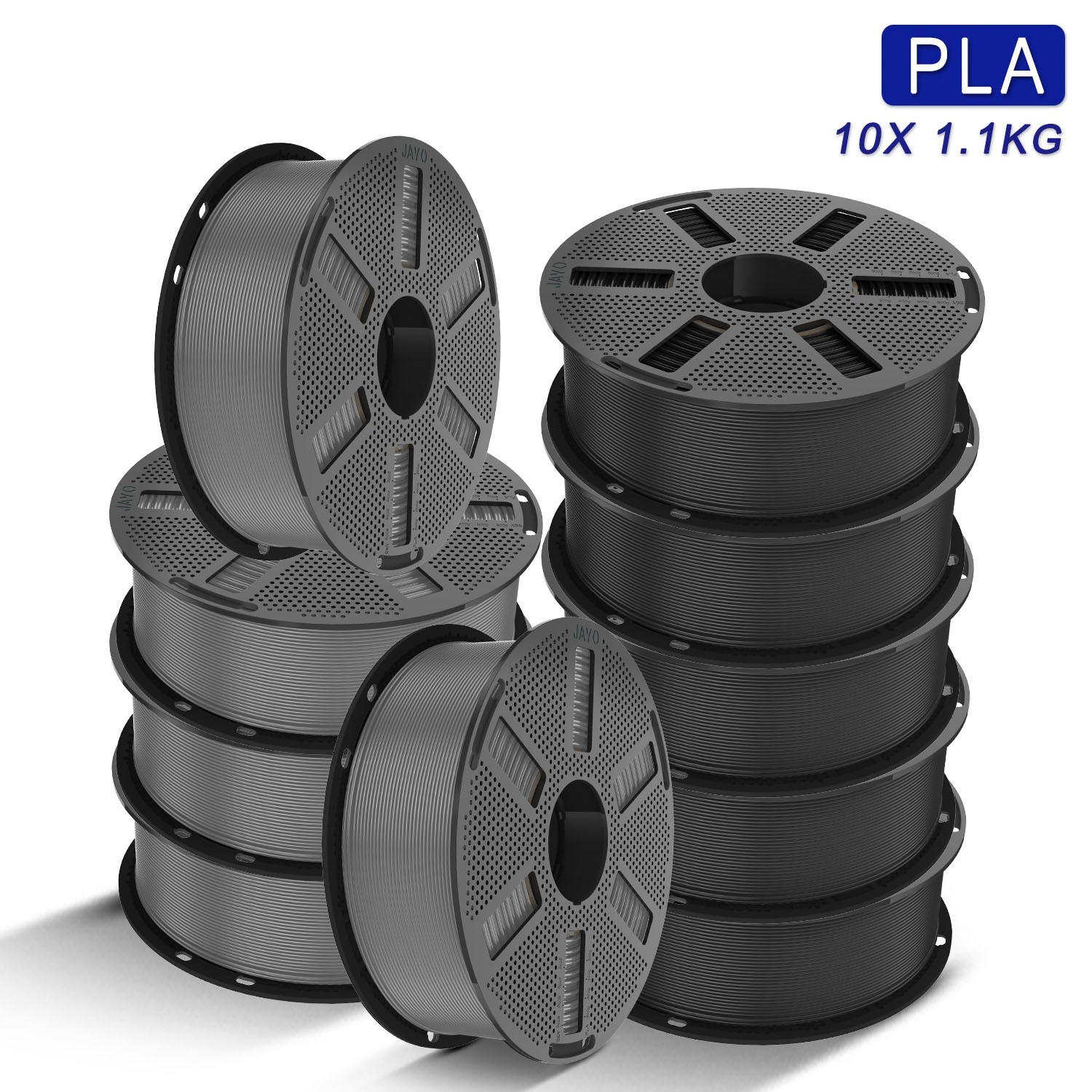 JAYO 10x 1.1KG PLA Black Gray 1.75MM 3D Printer Filament Low Shrinkage No Clog