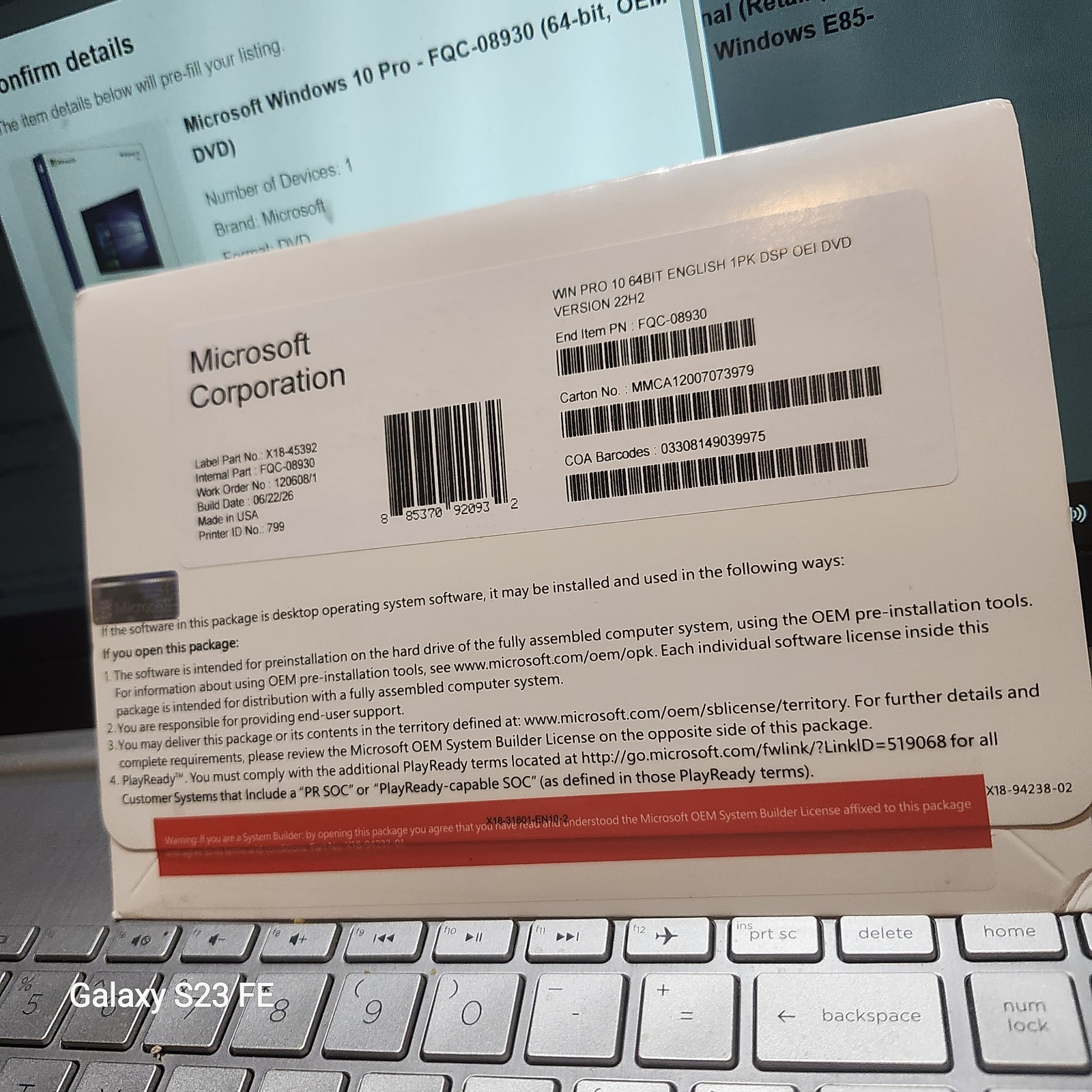 Microsoft Windows 10 Pro - FQC-08930 (64-bit, OEM DVD)