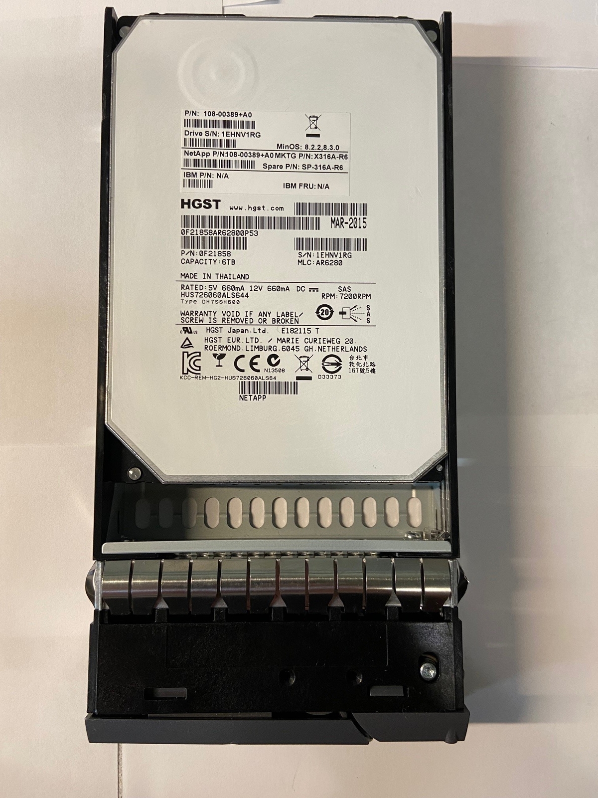 0F21858 - Netapp 6TB 7200 RPM SAS 3.5" HDD for DS4246 24 bay enclosure, DS212...