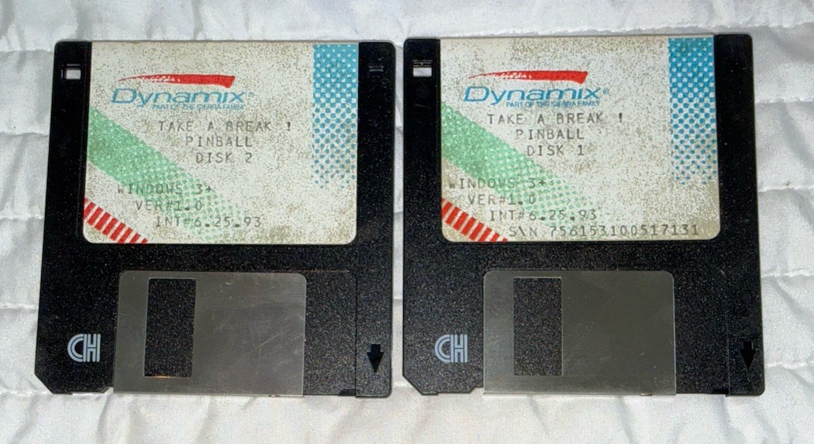 Dynamix Take A Break 1993 Vintage 3.5" Floppy Disks 1 & 2 Software Set
