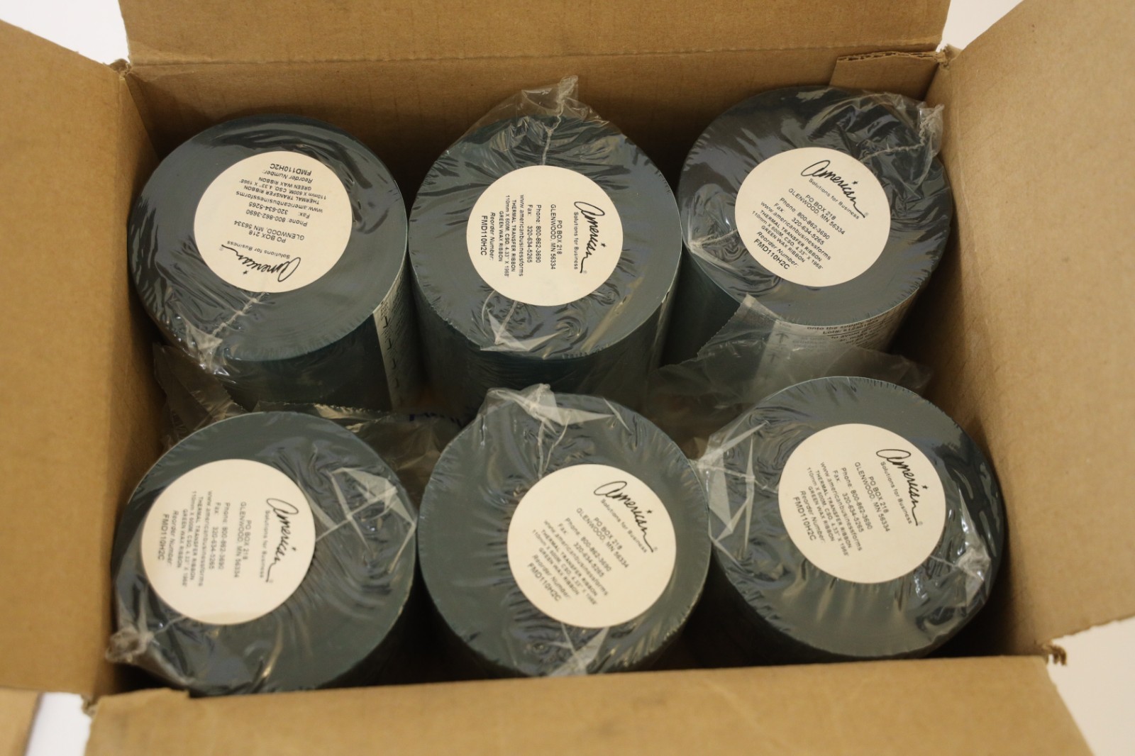 American FMD110H2C Thermal Transfer Ribbon 110mm x 600M Green Wax CSO 12 Rolls