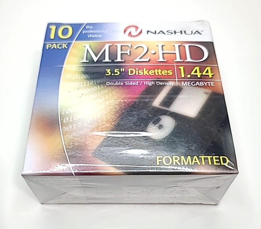 Nashua MF2-HD 3.5" Floppy Discs - 10 Pack Double Sided High Density- NEW SEALED