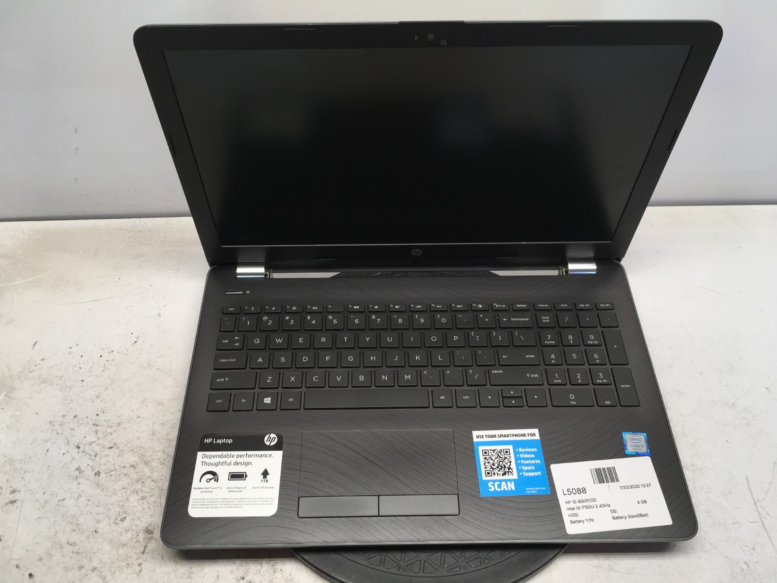 HP 15-BS051OD Intel i3-7100U 2.4GHz 4 GB NO HDD