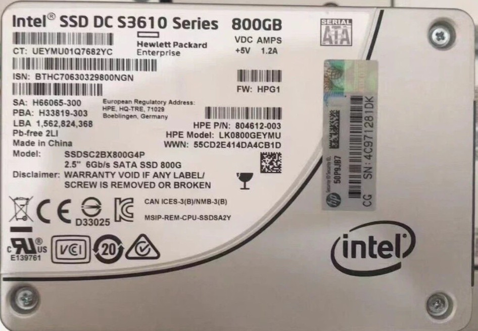 HP Compatible Intel S3610 800GB 2.5" SATA 6Gb/s SSD SSDSC2BX800G4P 804612-003~~