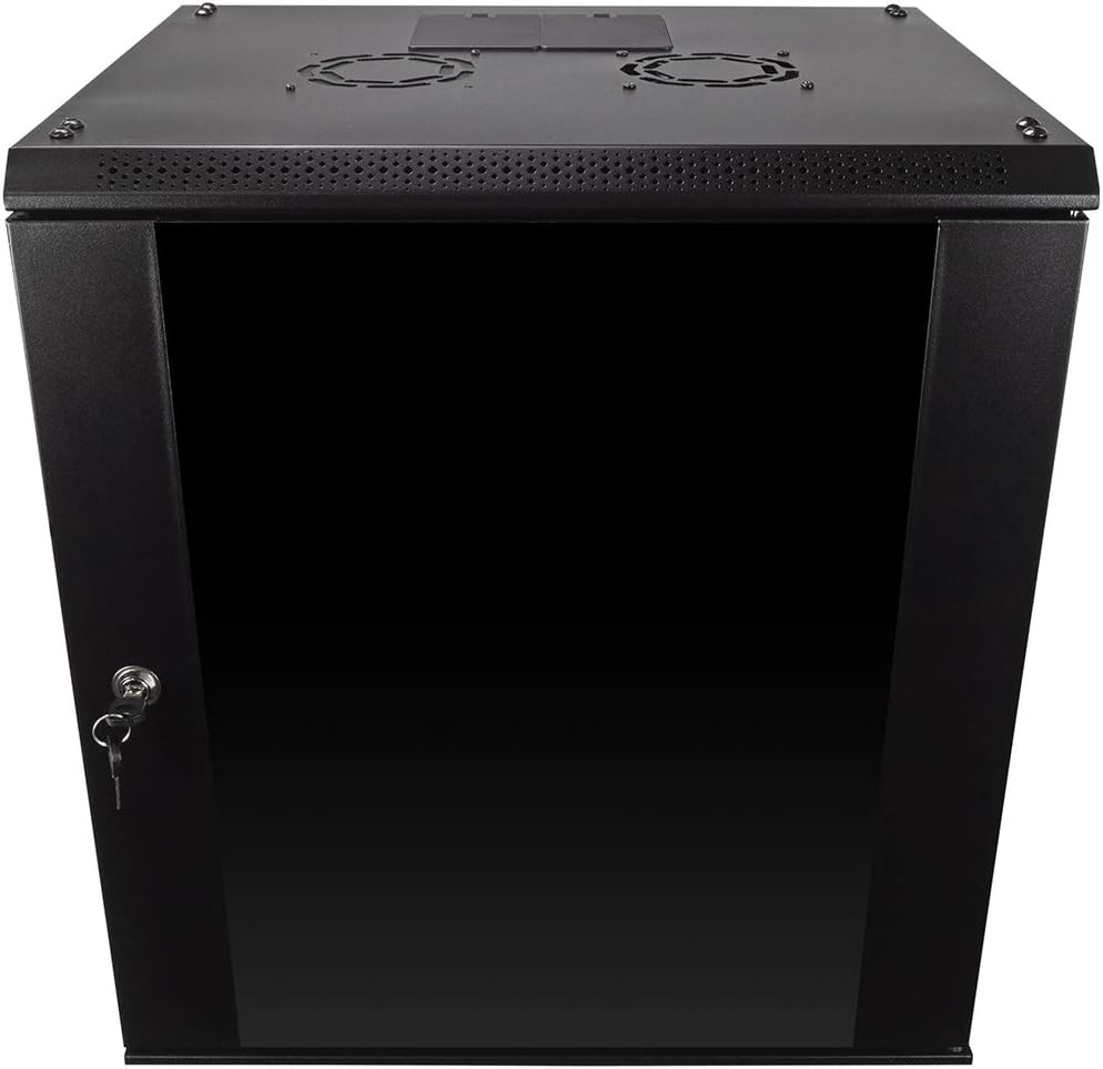 12U Server Rack Enclosure with Glass Door Cooling Fan Locks & Removable Side US
