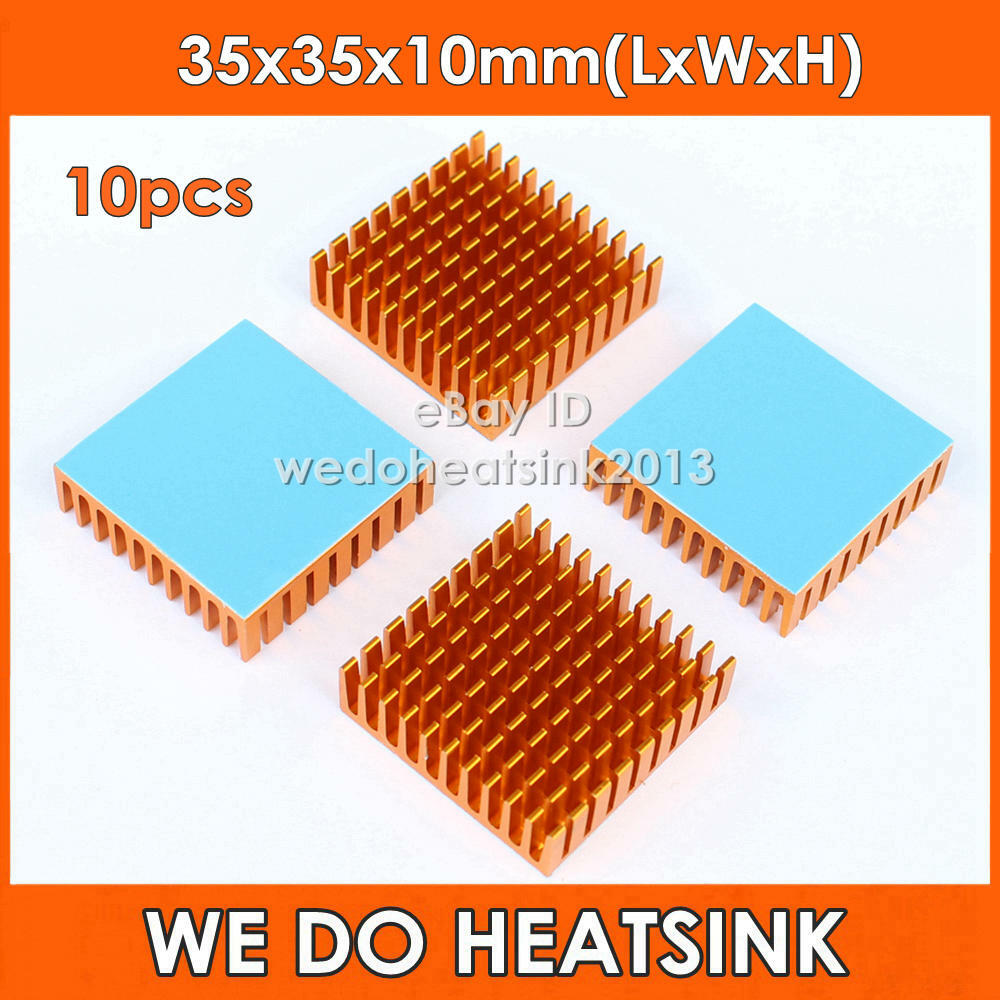 10pcs 35x35x10mm Heat Sink Heasink Yellow Slotted w/ Adhesive Tape, Cheap price