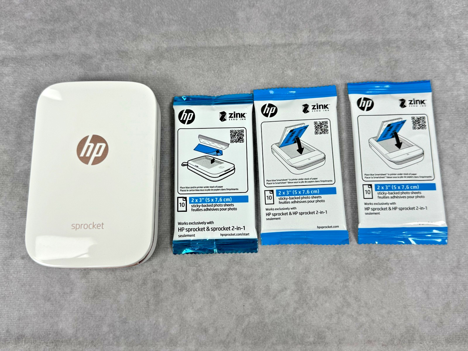 HP Sprocket Z3Z91A Portable 2x3 Photo Printer White Rose Gold w 30 ZINK Sheets