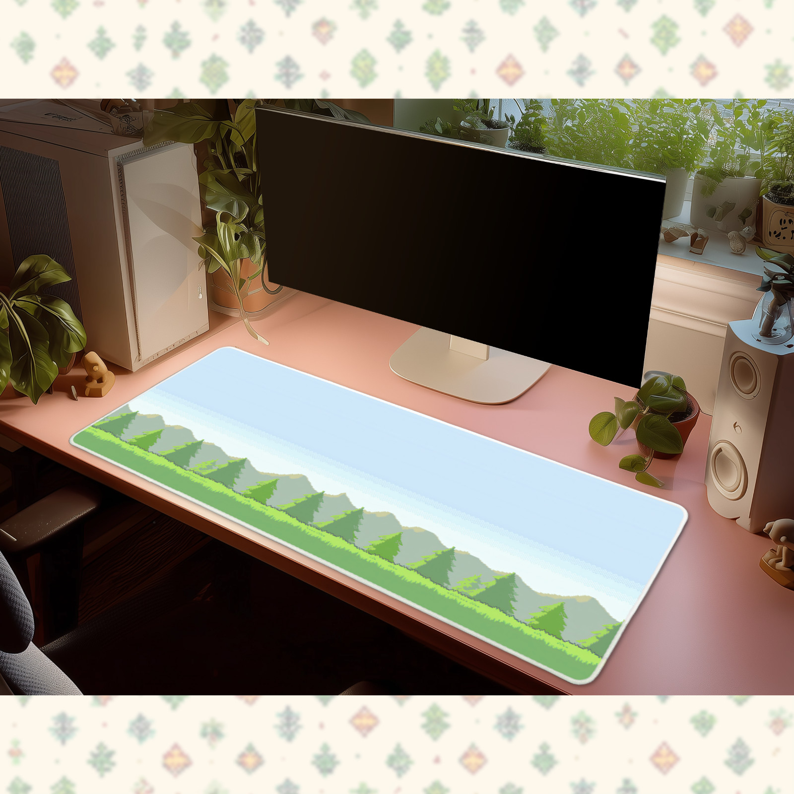 Pokemon Pixel Art Landscape Desk Mat Mouse Pad Retro Gaming Green