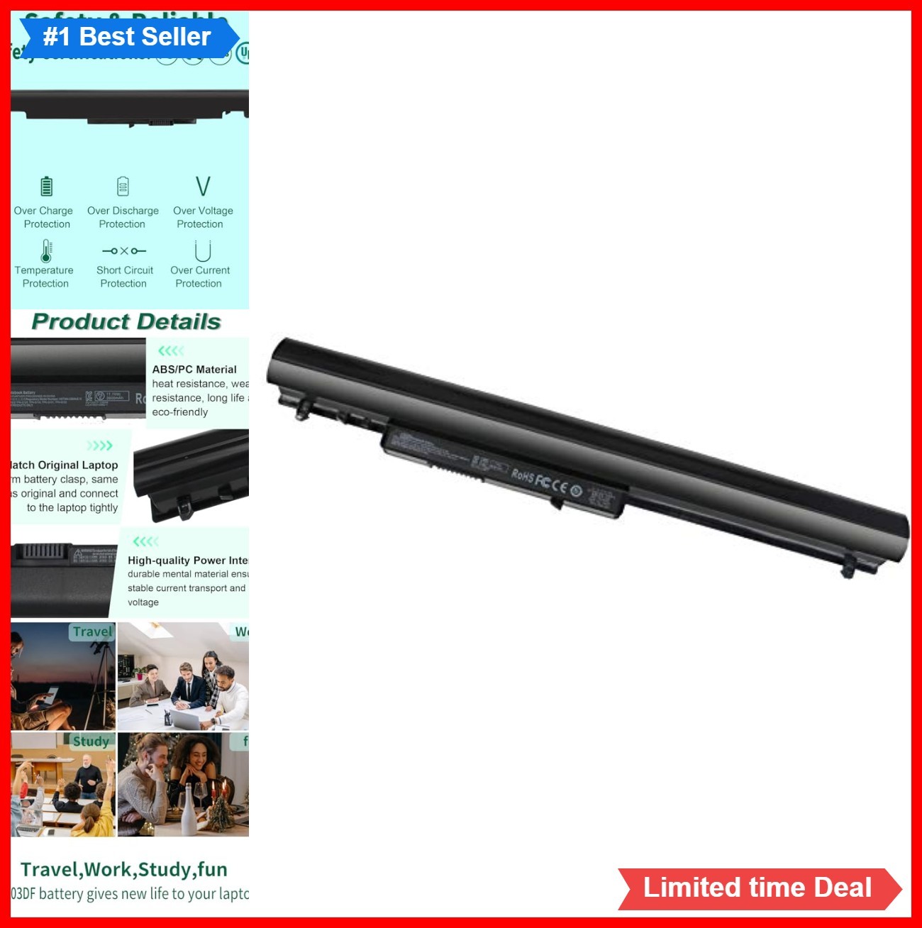 Laptop Battery 11.1V 2600mAh 31Wh 3 Cell Lithium Polymer Black Replacement