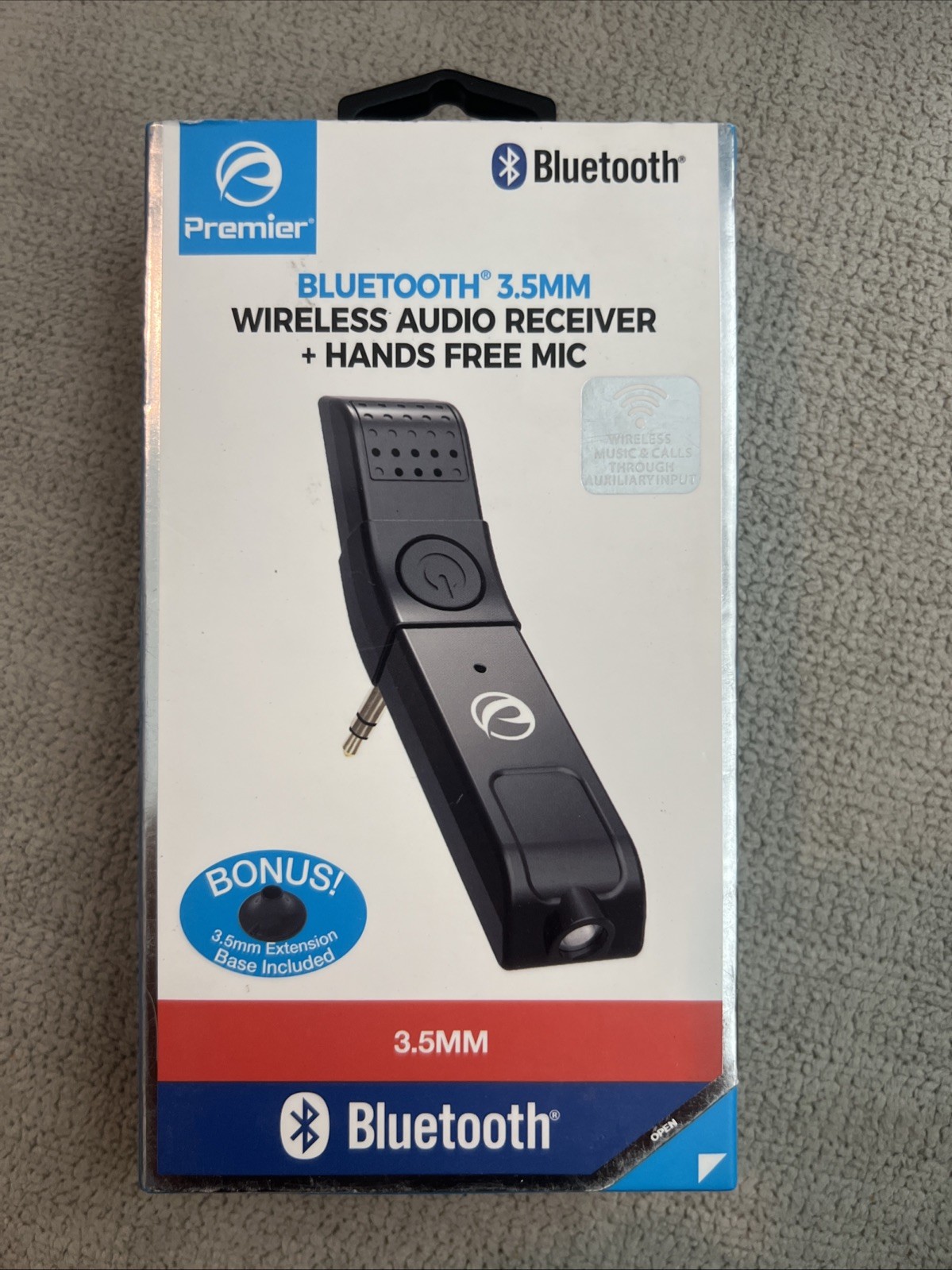 Premier Wireless Bluetooth 3.5mm Audio Receiver with Hands-Free Microphone