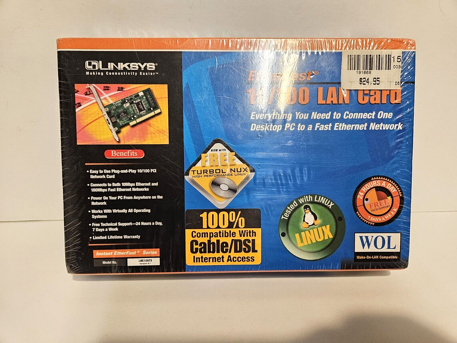 Linksys 10/100 LAN Card EtherfastT PCI Adapter Desktop Model LNE100TX Vintage