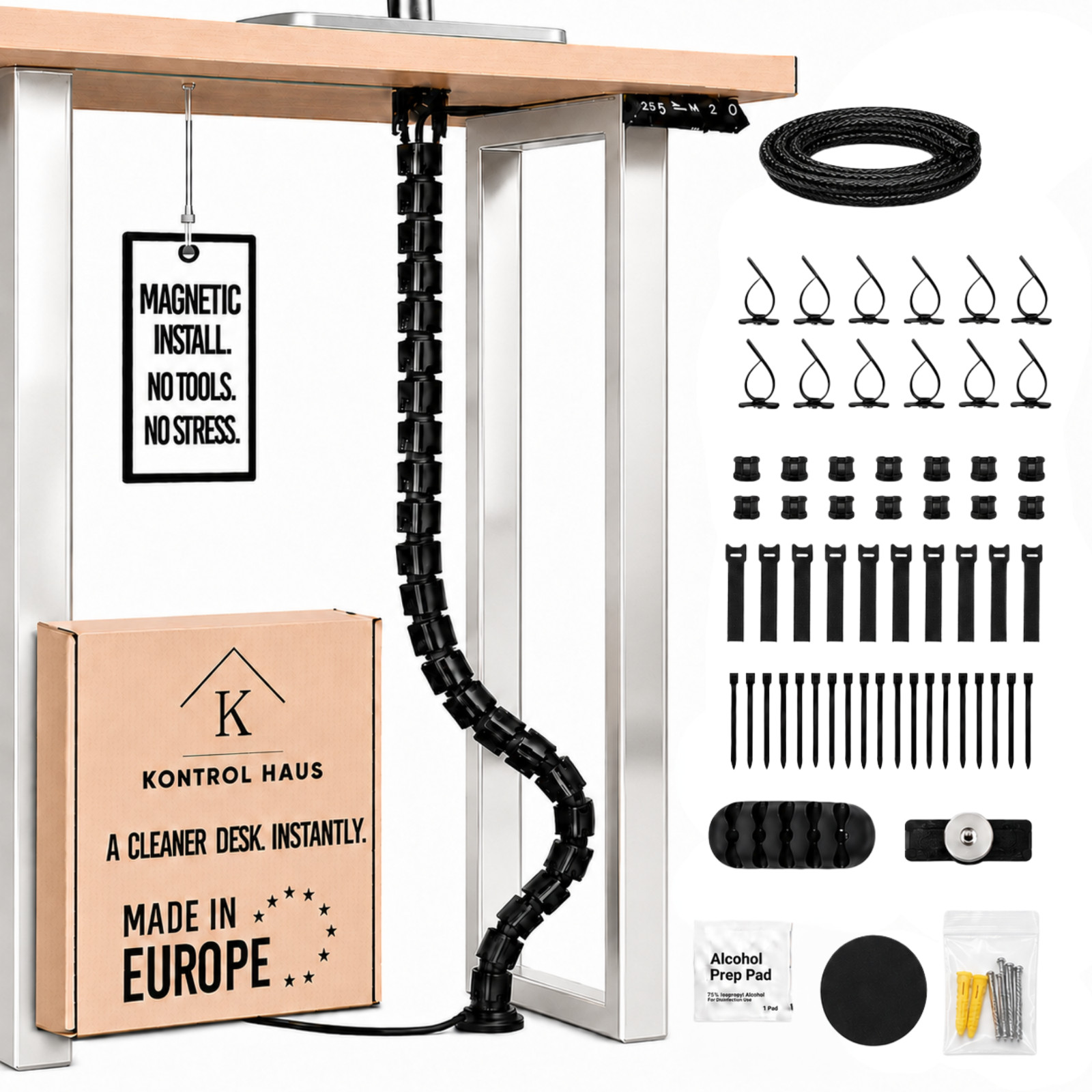 53" Desk Cable Management Spine Cord Organizer for Standing Desks – Black