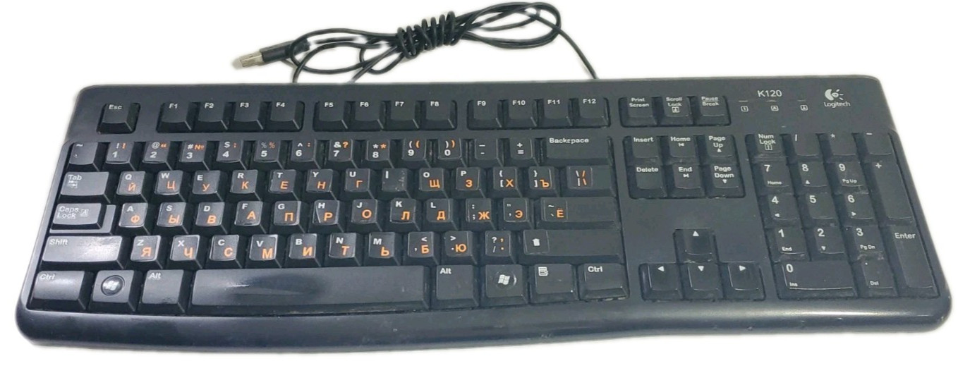 Logitech K120 Keyboard with Cyrillic Russian Ukranian Letter Stickers USB Wired