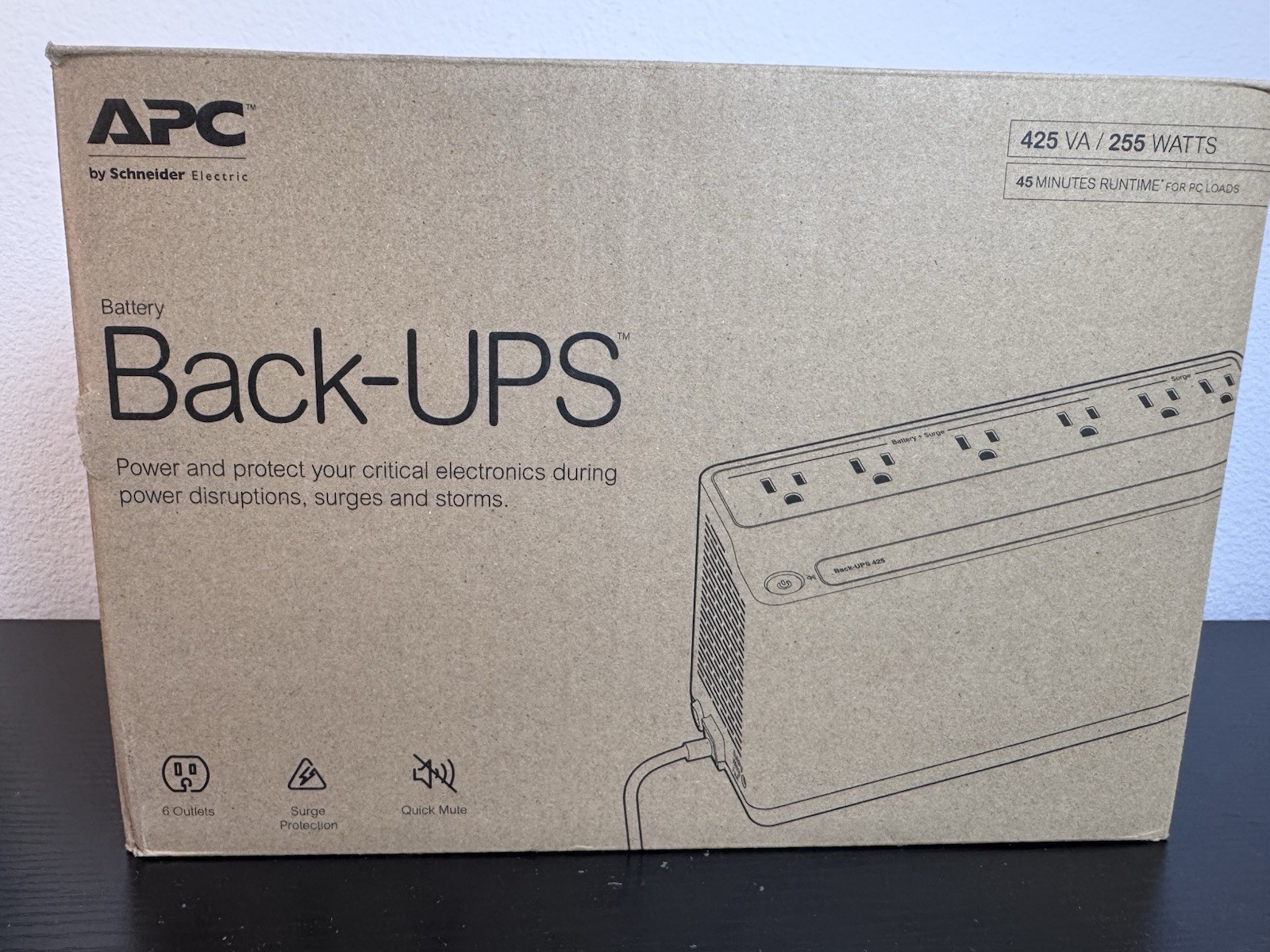 APC BE425M 6 Outlets 425VA 120V 180J Battery Back-UPS and Surge Protector -...