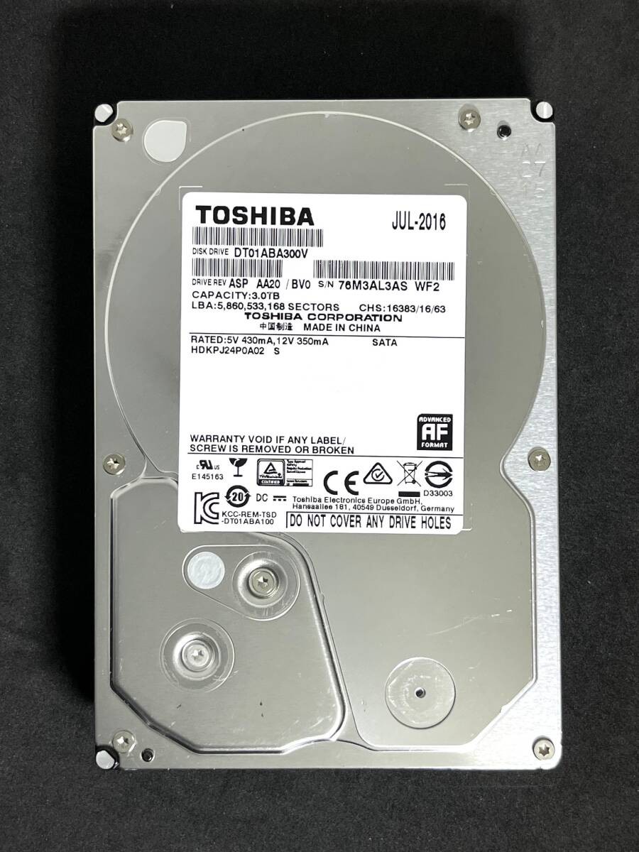 3TB  DT01ABA300V / TOSHIBA 2016 manufacture [ Usage time: 47507h ] Good conditi