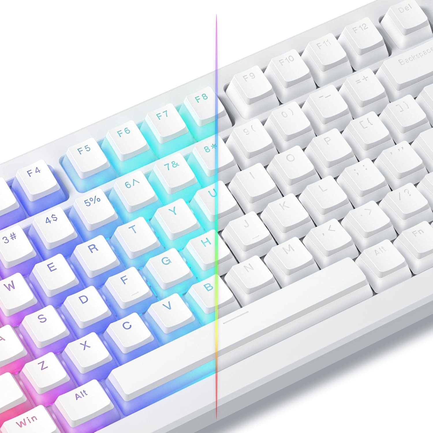 Pudding Keycaps, White PBT Keycaps 60 65 75 100 Percent, 130 Keys Shine Throu...