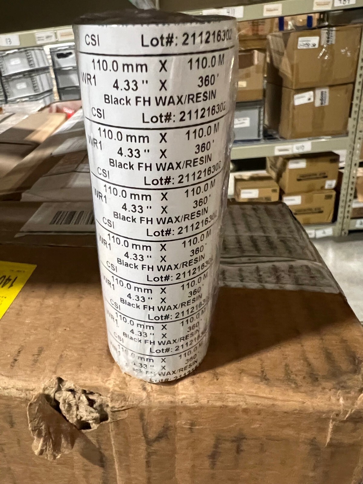 (Case of 36) 4.33in. x 361ft. (110M) Wax/Resin Thermal Transfer Ribbons - Black