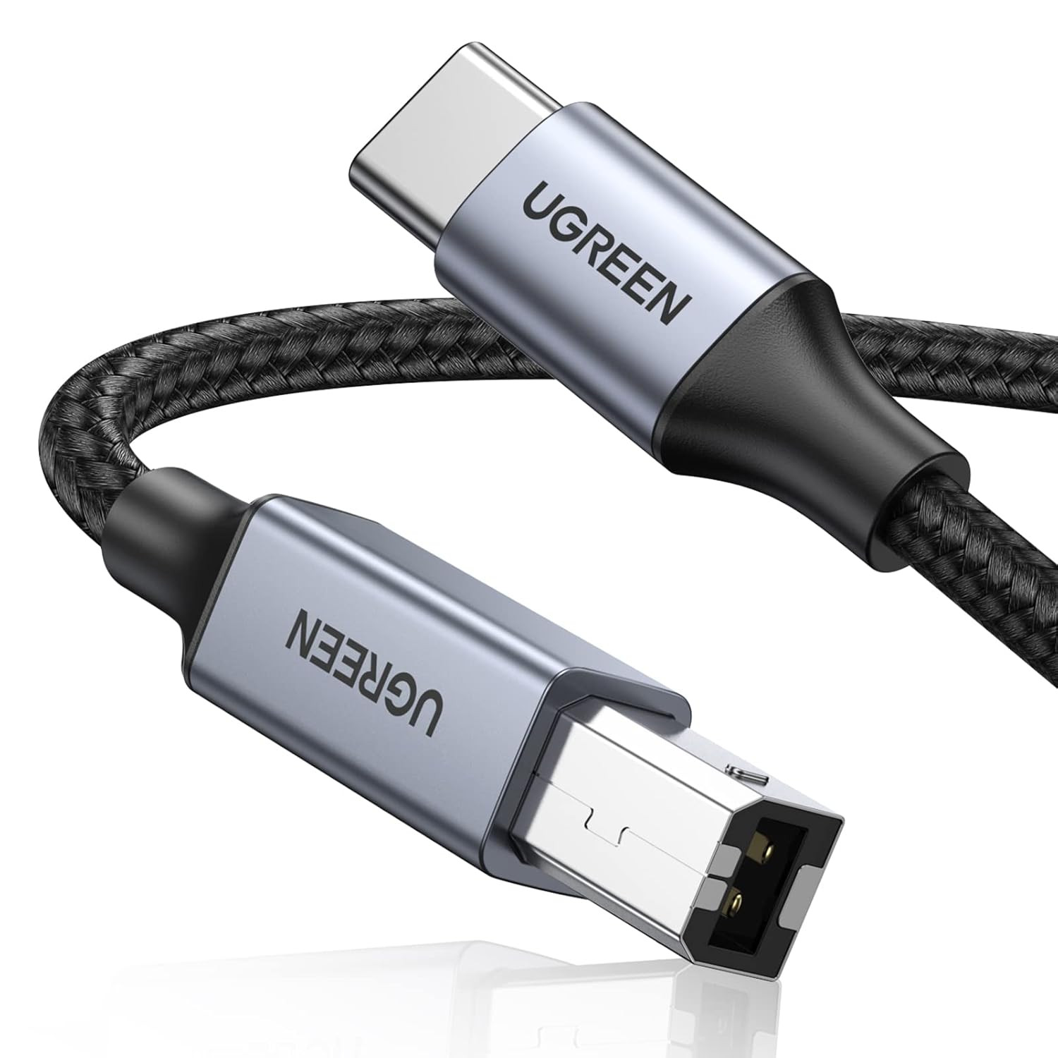 USB-B to USB-C Cable 6.6FT, Nylon Braided for Printer & MIDI