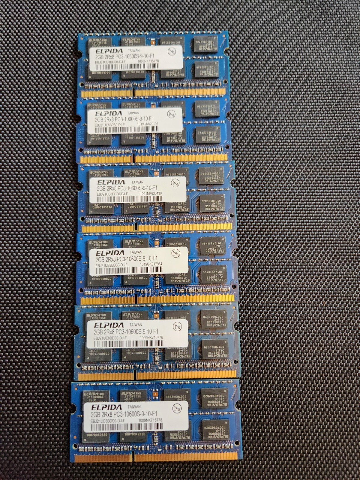 Elpida 12GB LOT 6x 2GB 2Rx8 PC3-10600S-9-10-F1 RAM EBJ21UE8BDS0-DJ-F DDR3 