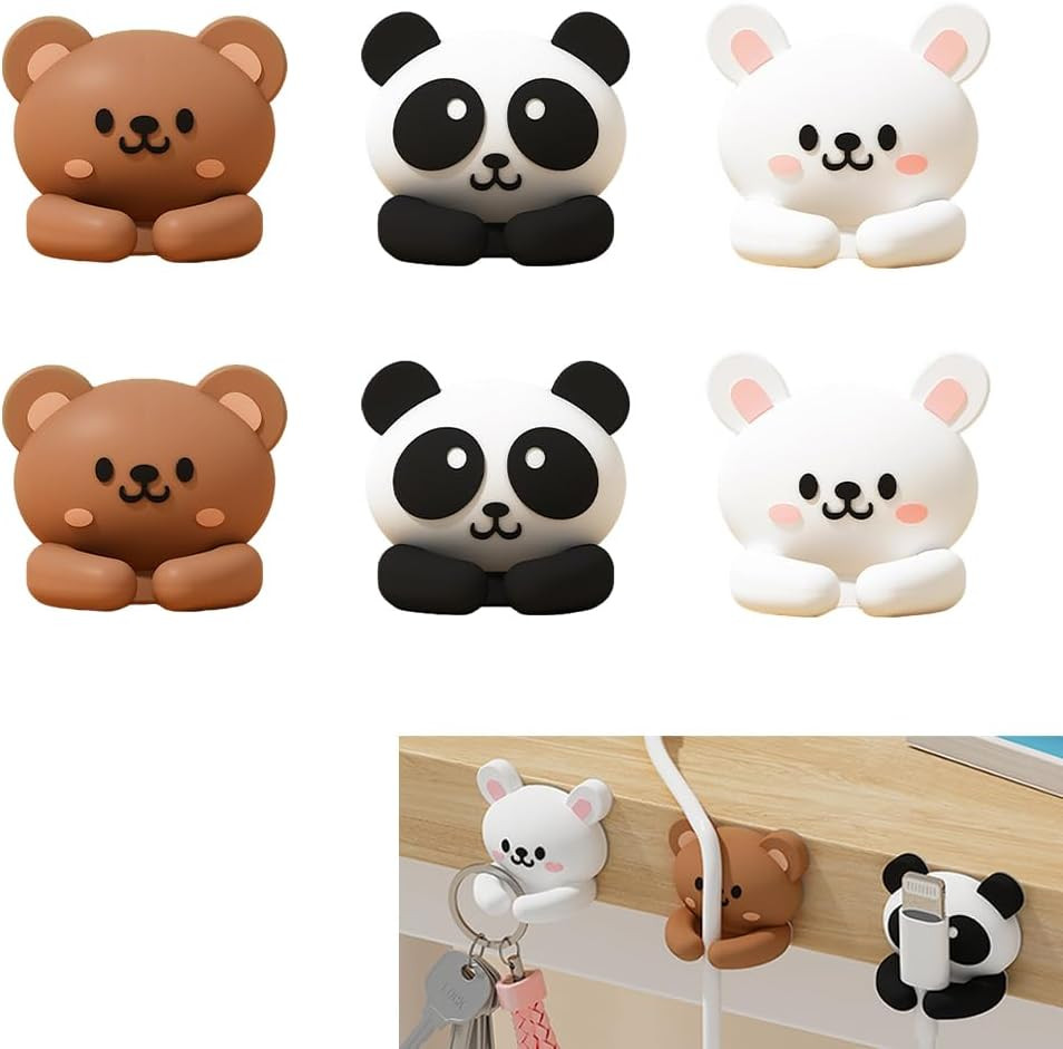 6Pcs Cute Animal Cable Organizer Adorable Panda Rabbit Bear Shaped Cable Clips D