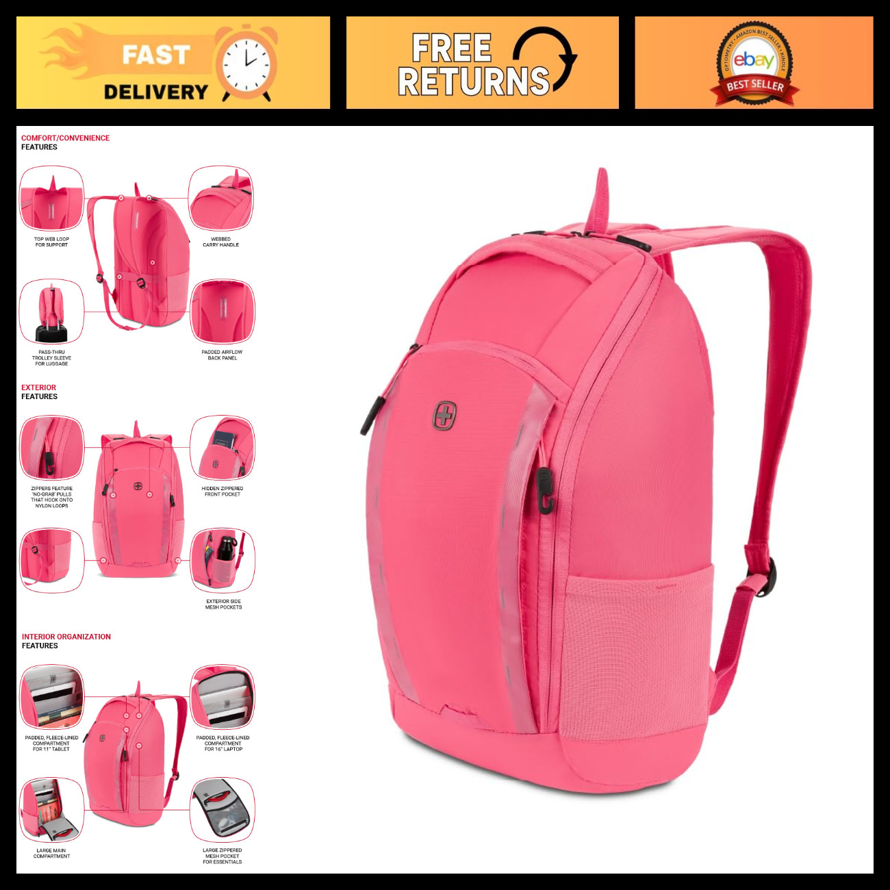 Stylish Pink Laptop Backpack for 14-Inch Laptops, Durable & Lightweight Design