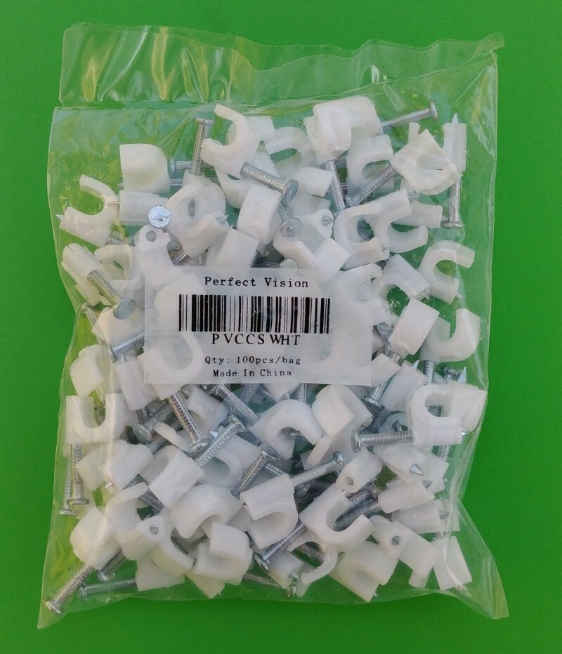 (5 BAGS) Perfect Vision #PVCCS-WHT RG6 Nail On Cable Clips - 100 PCS/BAG