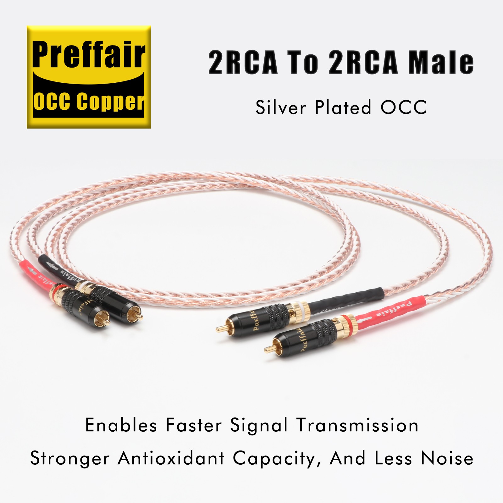 Pair 7N Silver Plated OCC Copper 2 RCA To 2 RCA Male Audio Interconnect CD Cable