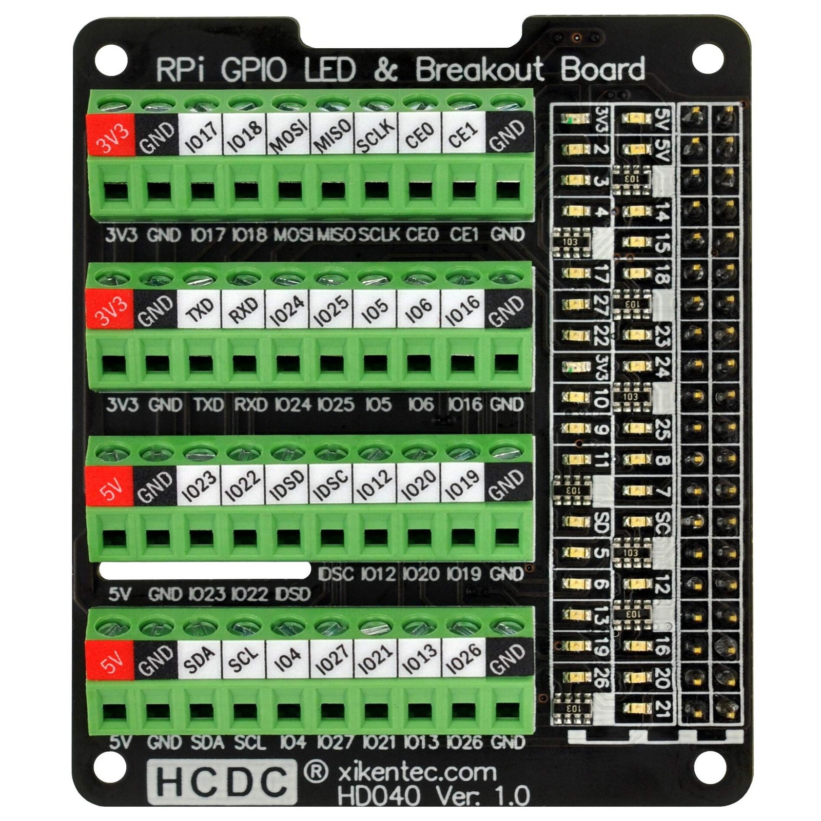 RPi GPIO Status LED Terminal Block Breakout Board HAT For Raspberry Pi 4B 3B