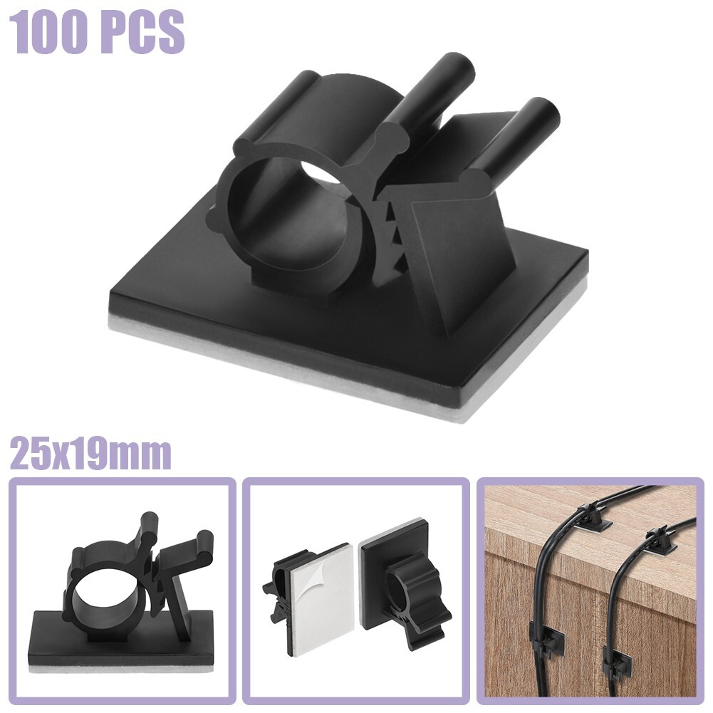 100 Pcs Cable Clips Self-Adhesive Cord Wire Holder Organizer Round Type 25x19mm