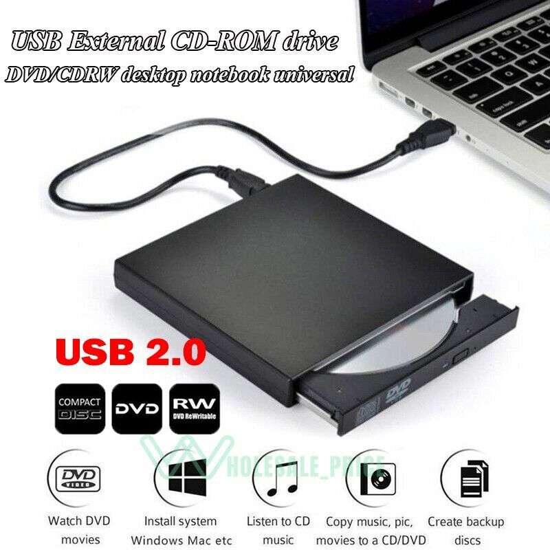 Unidad De Cd Dvd Externa, USB 2.0 Slim Protable Unidad De CD-RW Externa Dvd-RW