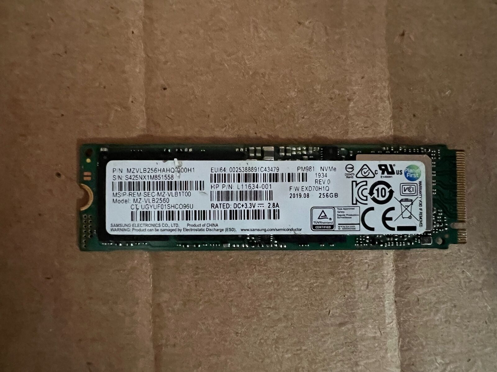 SAMSUNG 512GB SSD MZ-VLB5120 NVME PM981 MZVLB256HAHQ-000H1 HP  C3-8 (10)X