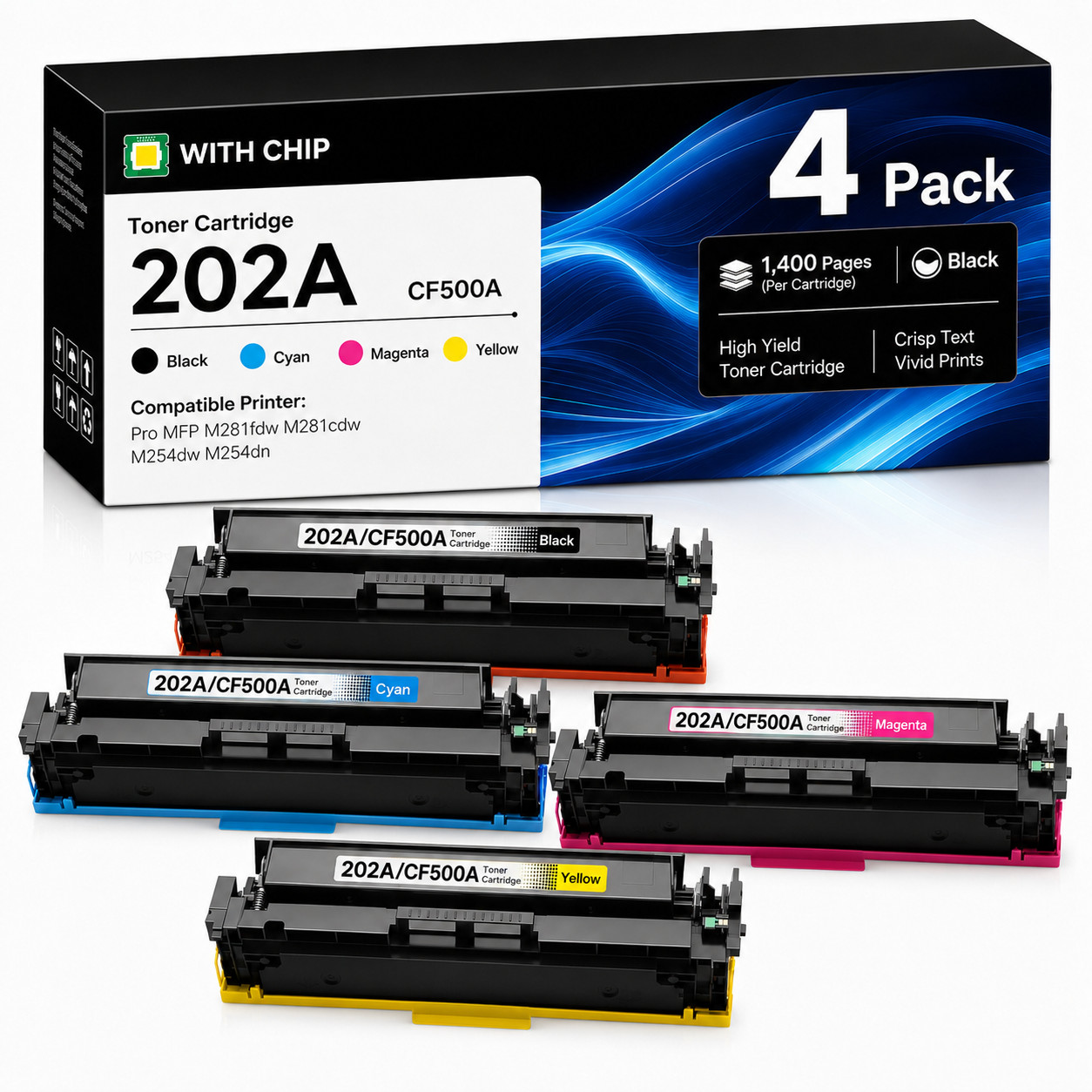 4PK 202A CF500A Black Toner Cartridg Compatible For HP M281nw M280nw M281fdw