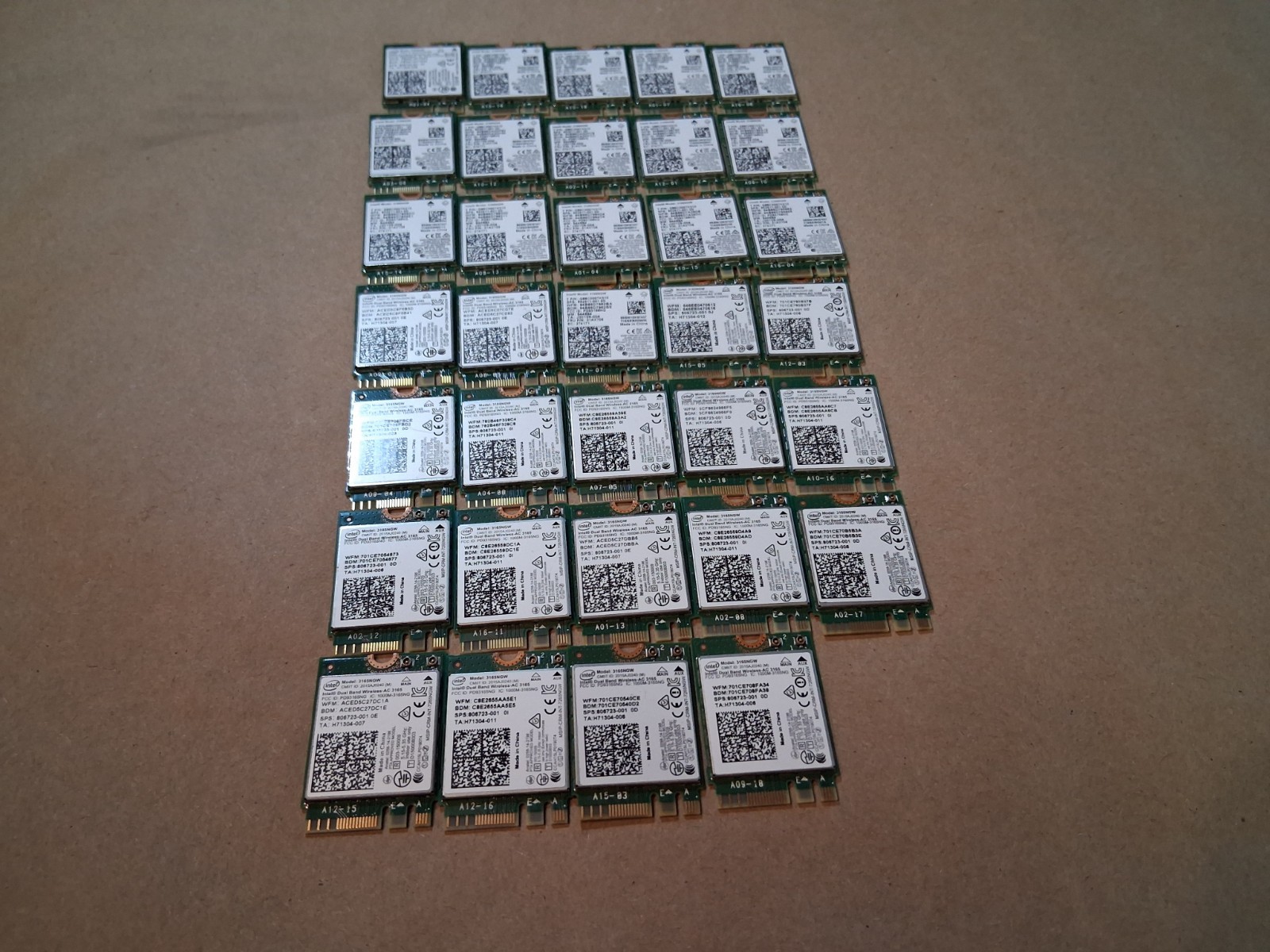 Lot of 34 Intel 3165NGW 802.11AC+BT4.0 5GHz Mini NGFF Wi-Fi 5 WLAN Wireless