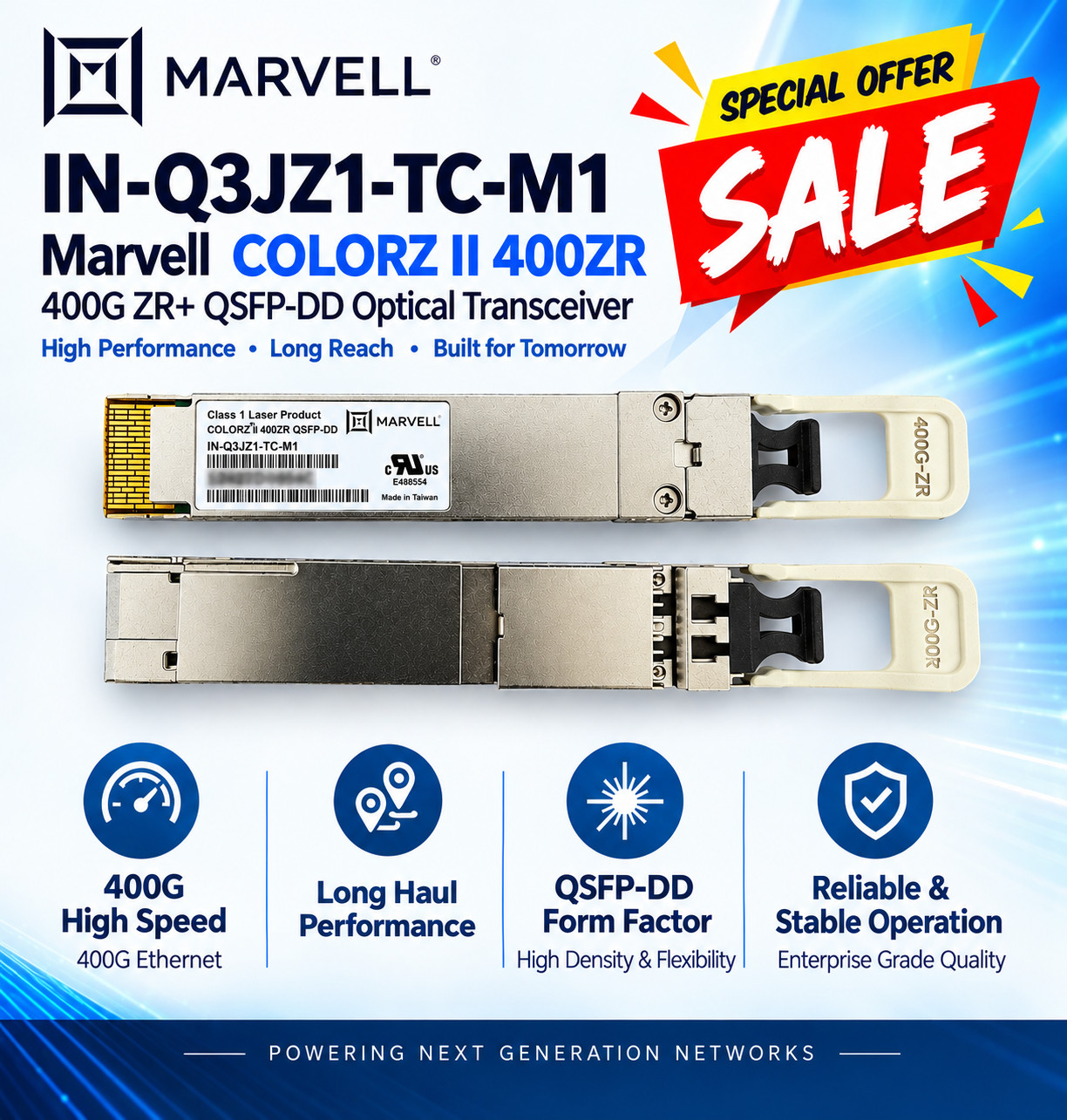 IN-Q3JZ1-TC-M1 Marvell COLORZ II 400ZR  C-Band 400G QSFP-DD Optical Transceiver