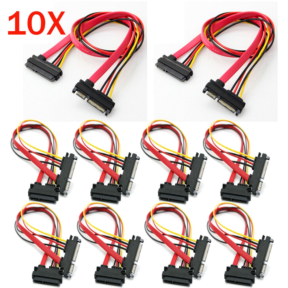 10 x 15+7 Pin SATA HDD Extension Cable Data+Power Male to Female, 19