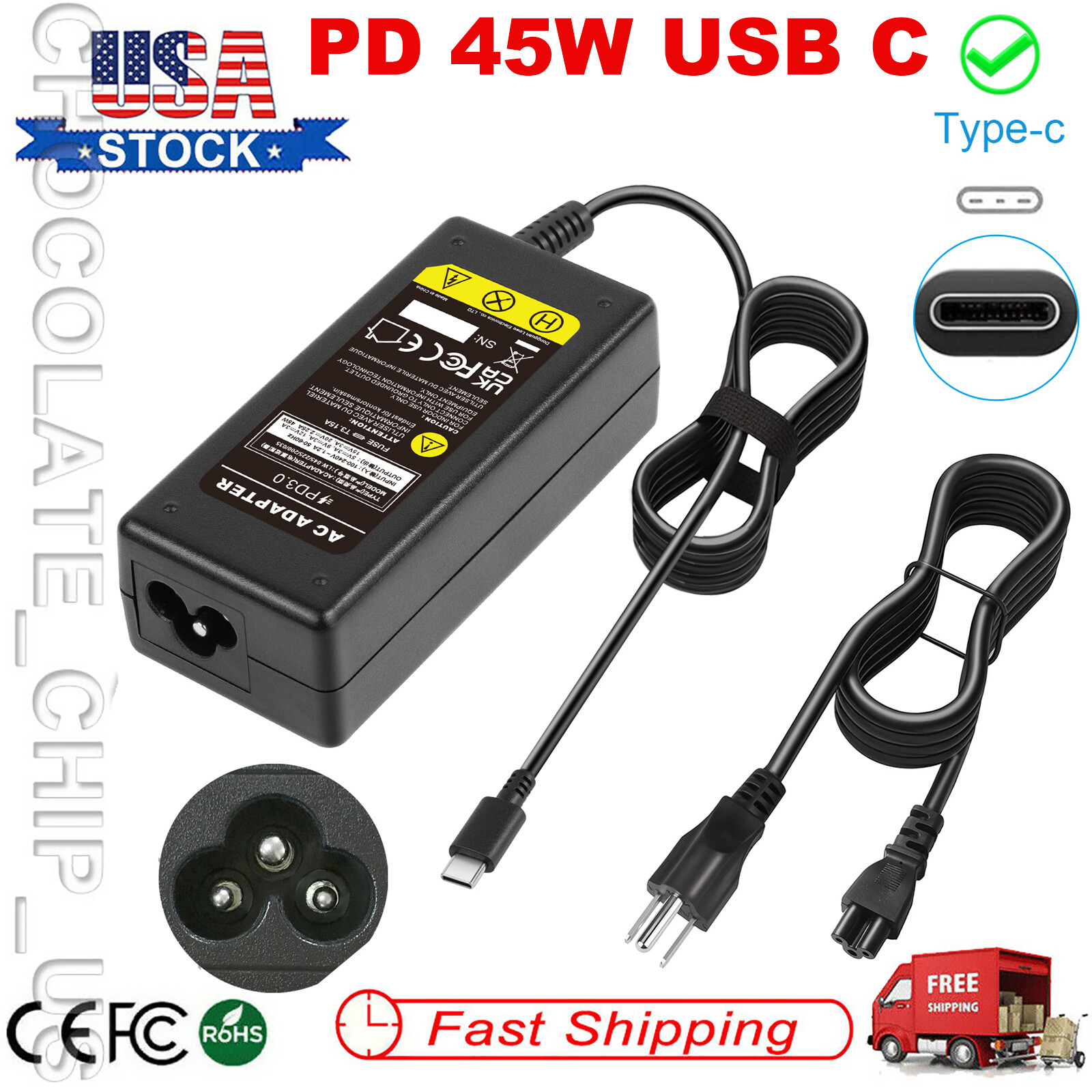 Lot USB-C Laptop Adapter Charger for Lenovo Chromebook Dell Samsung Switch Acer