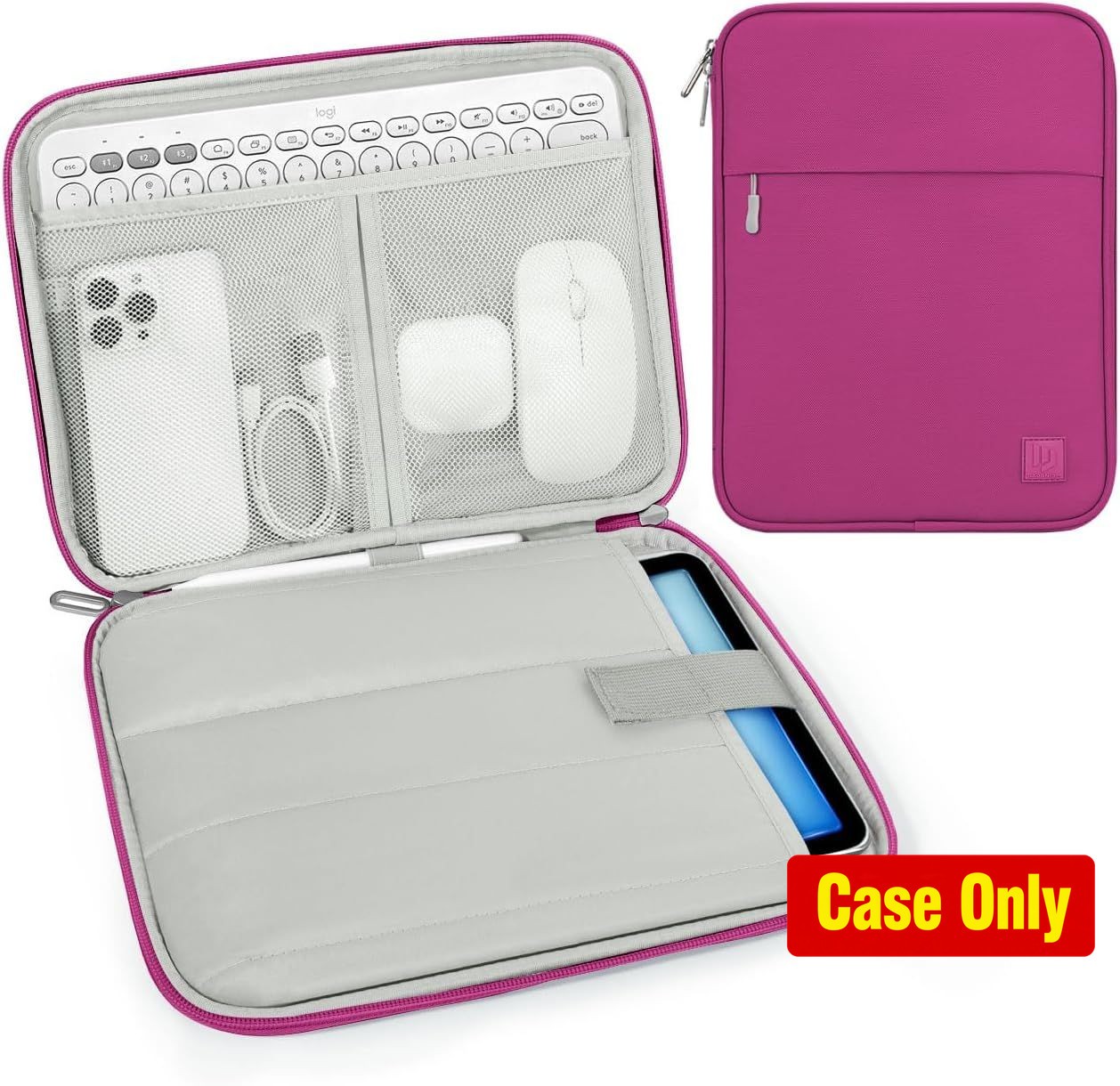 Case for 9-11 Inch Tablet, Padded Carrying Sleeve in Fuchsia Color