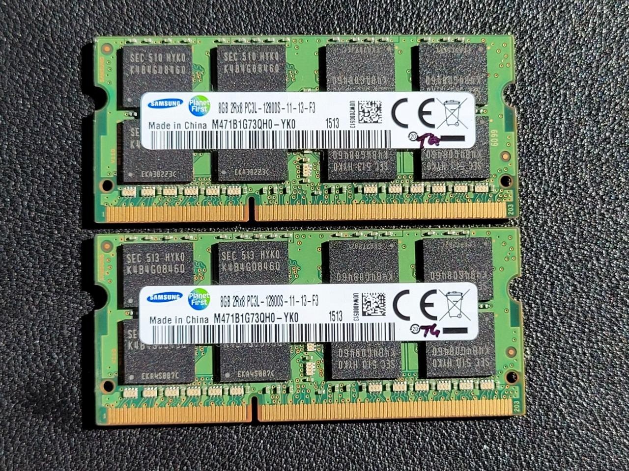 16GB Total of Samsung PC3L-12800S  2 sticks of 8GB each = 16GB Laptop Memory