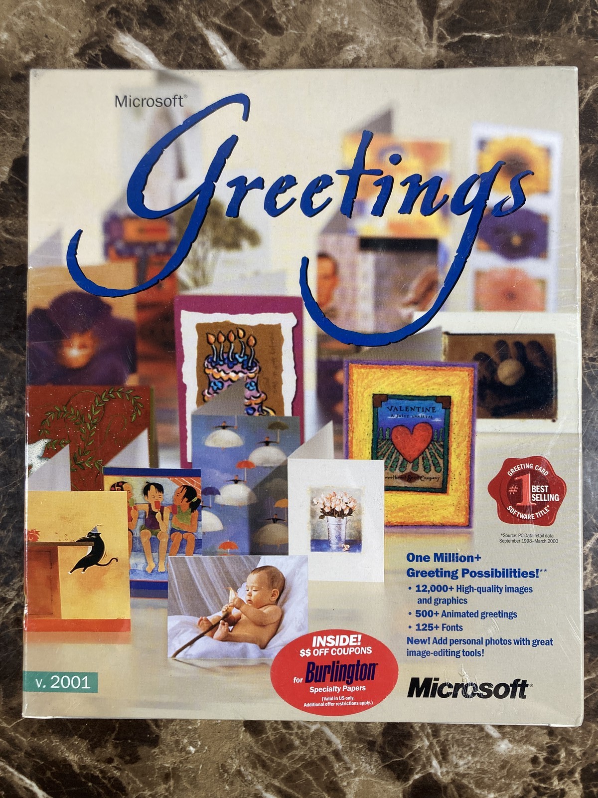 Microsoft Greetings 2001 v. 2001 PC CD-ROM Software NEW SEALED Vintage Office