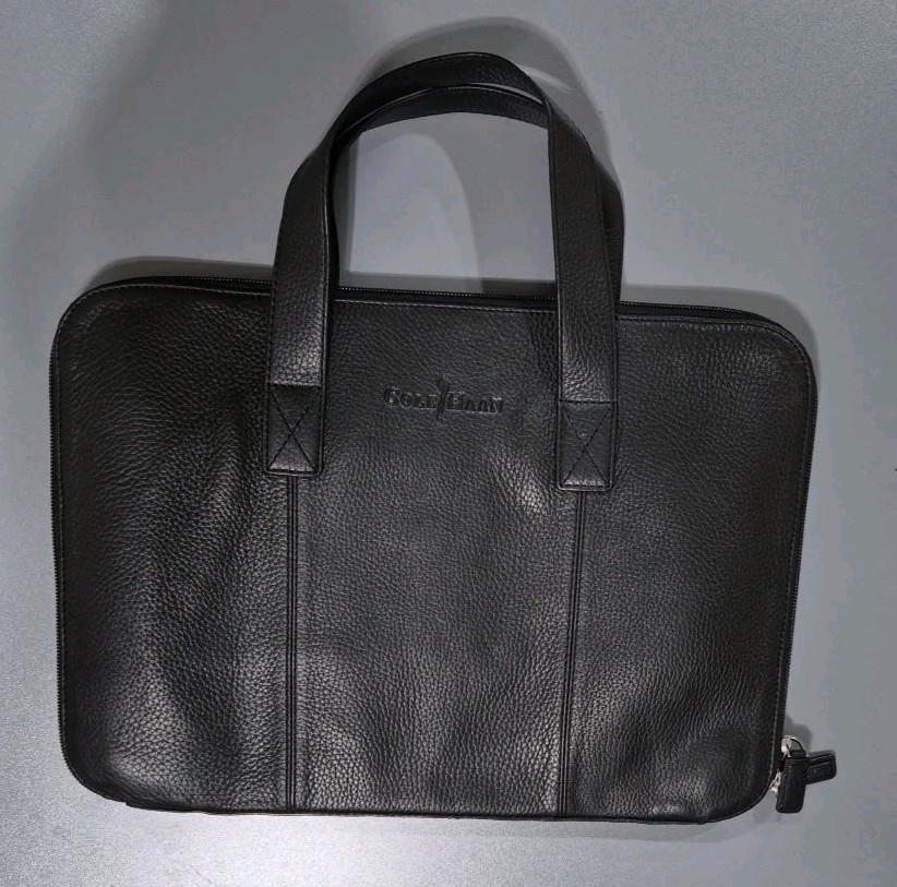 Cole Haan Black Pebbled Laptop Briefcase Work Bag Tote Zip Top Business