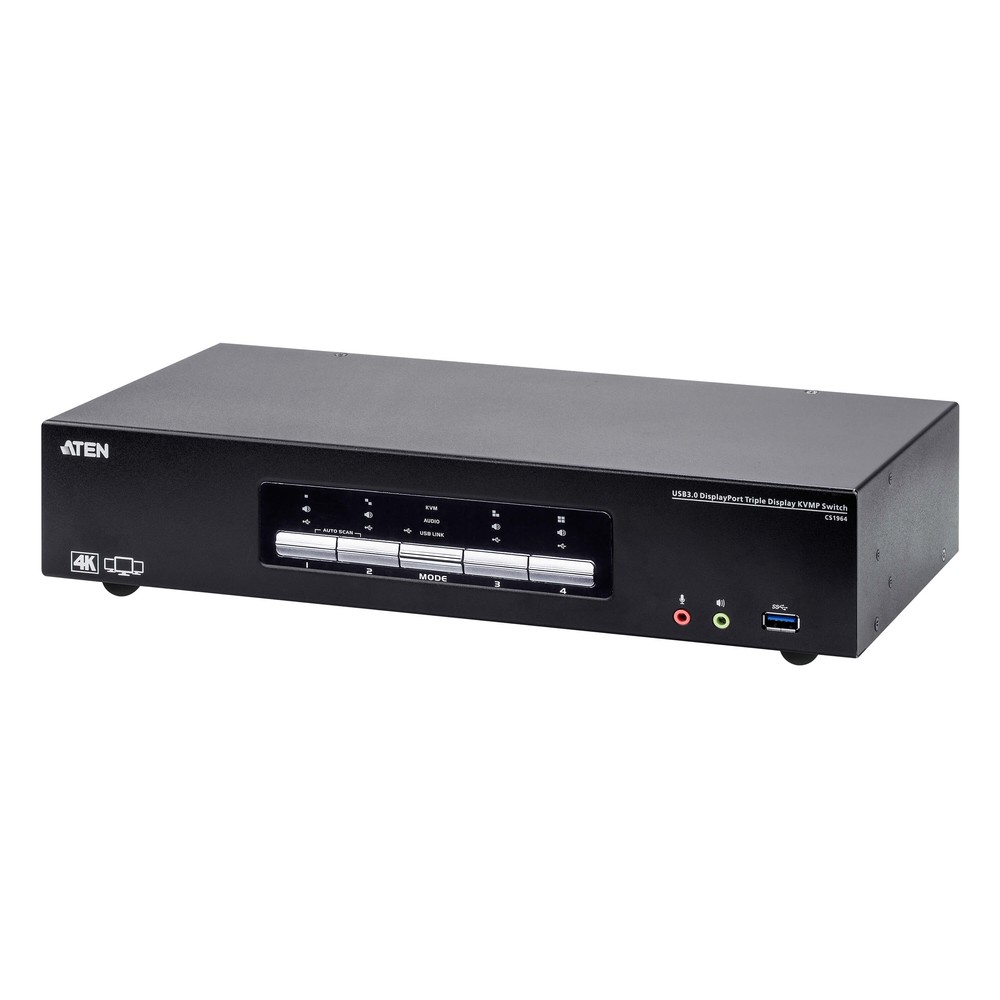 ATEN CS1964 4-Port Usb3.0 4K Displayport Triple Display Kvmp Switch