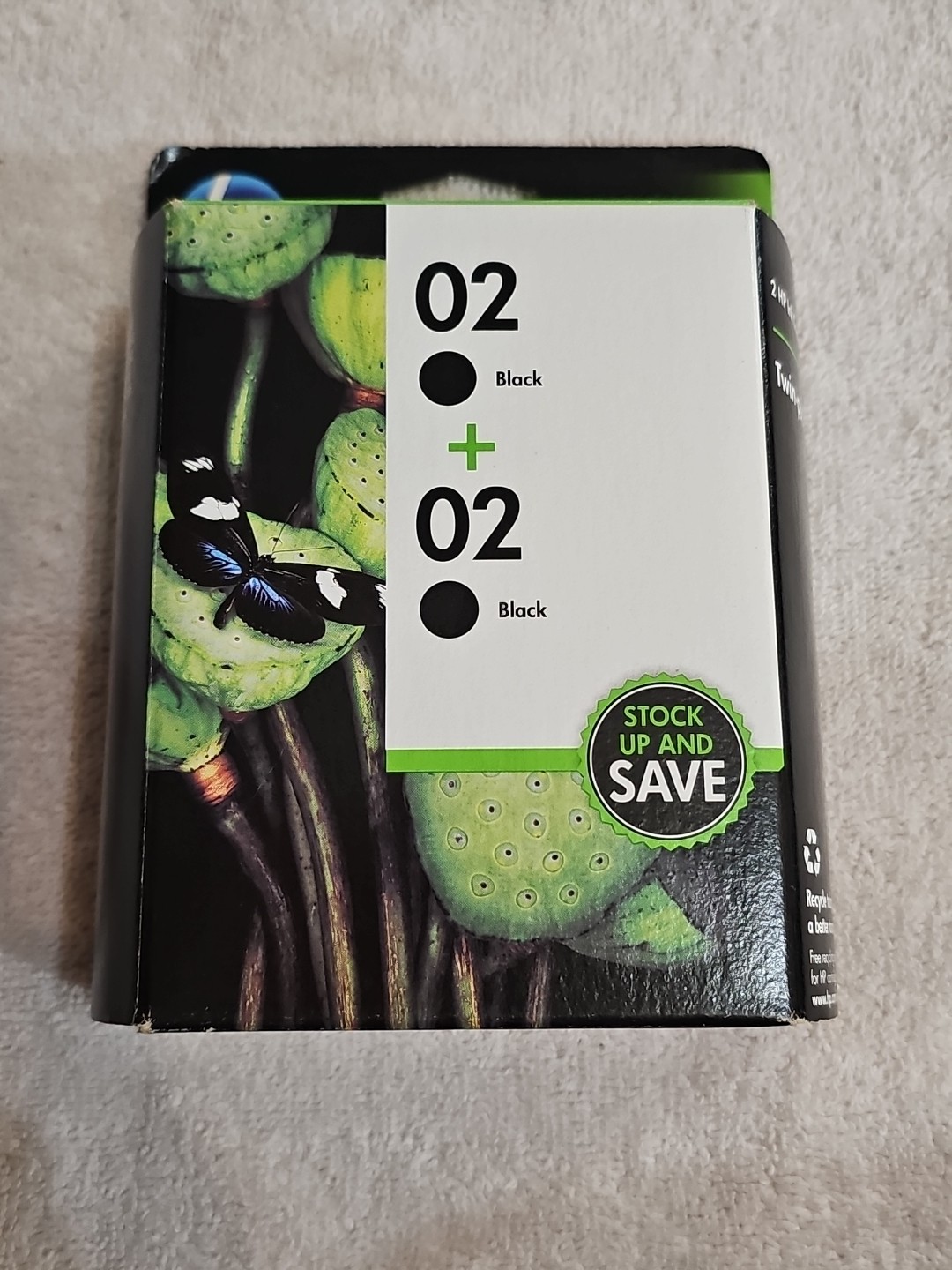 Genuine HP 02 Twin Pack Black Ink Cartridges New In Box. Ex. Old Stock  Jun 2017