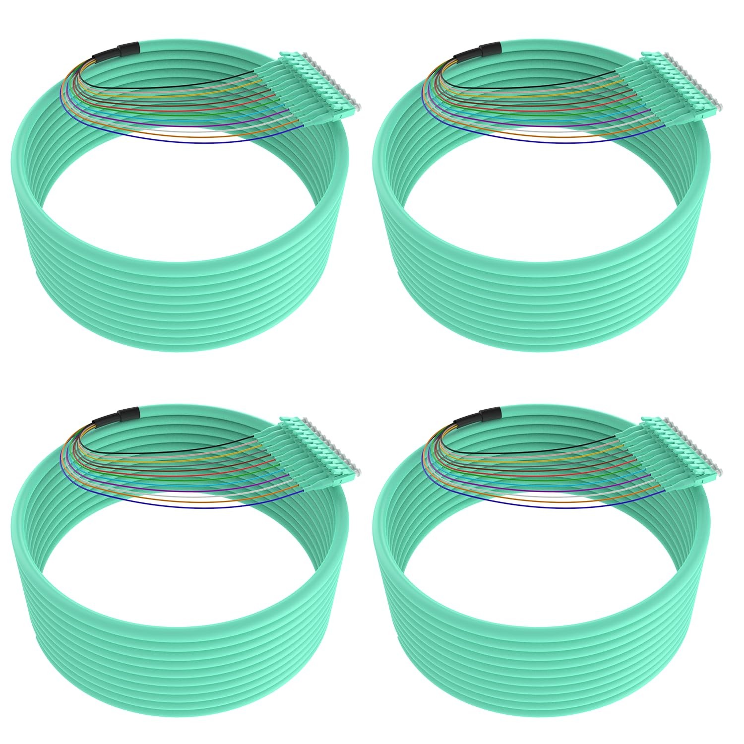 4 Pack LC UPC 12 Strand Multimode Fiber Optic Pigtail Cables OM3/OM4 1.5m