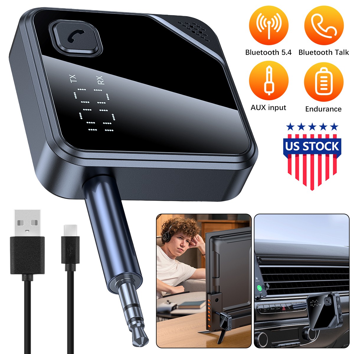 2In1 Bluetooth Audio Adapter Wireless Receiver Transmitter MP3 Player 3.5mm Aux