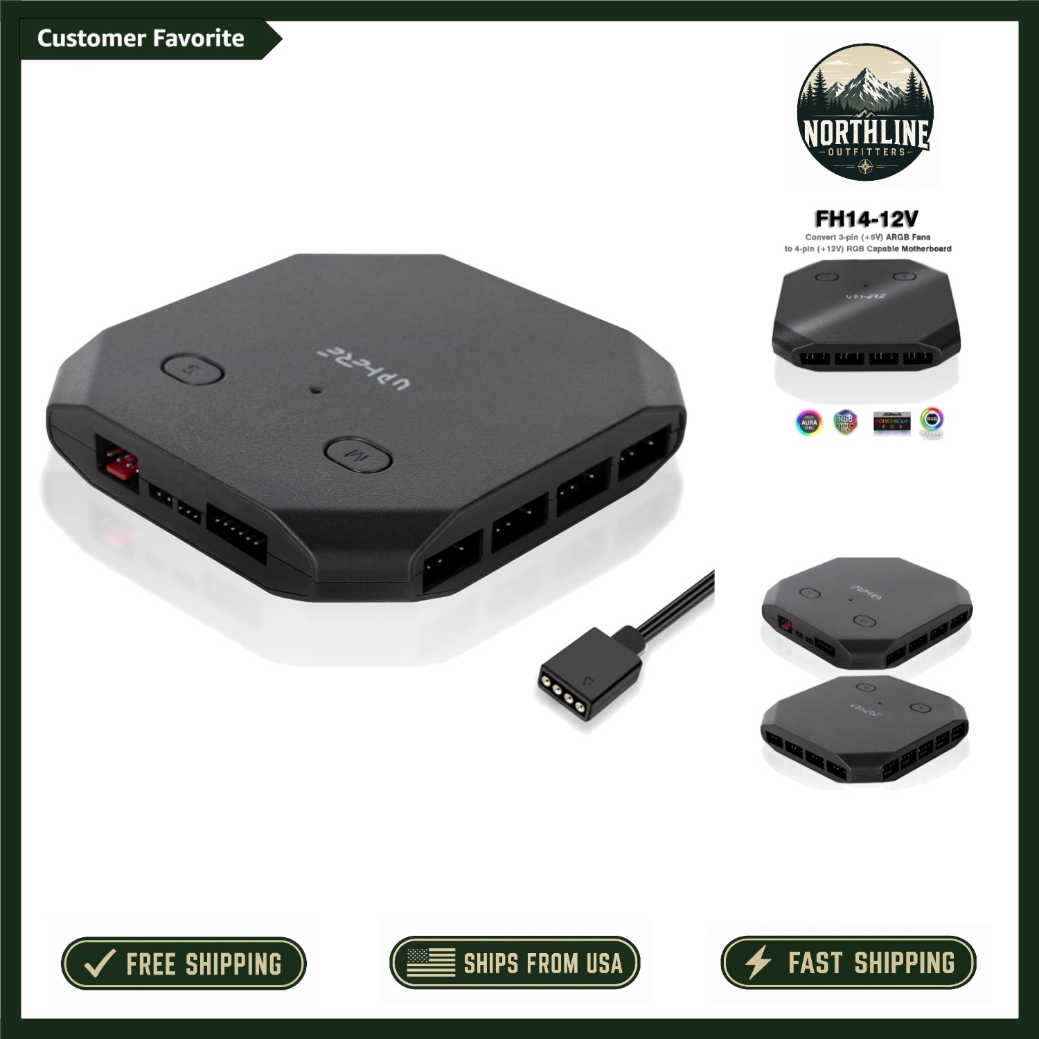 Versatile Fan Hub with 6 PWM 4-Pin Ports for PC - Plug and Play Installation