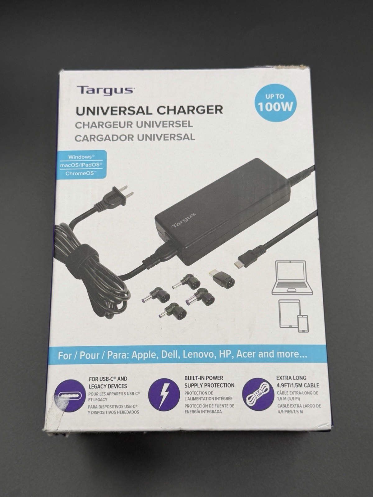 Targus 100W Universal Charger for Most USB-C Laptops Black New Open Box