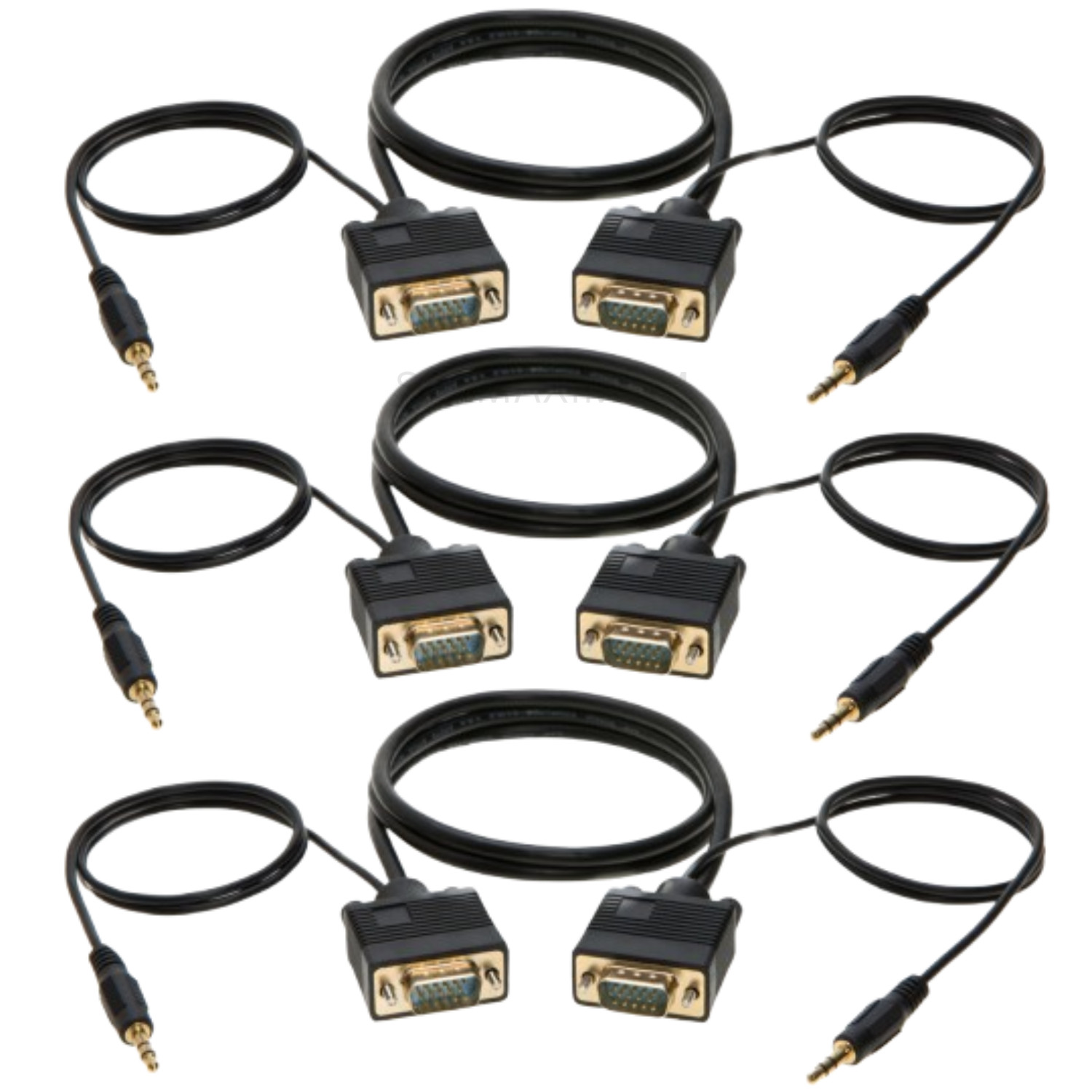 3 pcs 6SVGA Super VGA 3.5mm Aux Cable Audio Video Male to Male Monitor 15 Pin