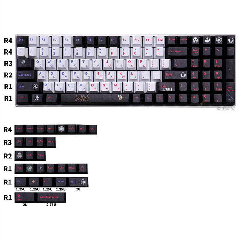 129 Keys Star Wars Black PBT Keycap Cherry Mx Button Sublimation Boxed Xmas Gift